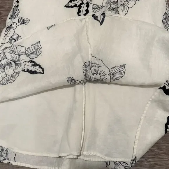 John Paul Richard 100% Linen Floral Skirt Black White Midi 8 Boho Cottage Chic - Picture 5 of 7